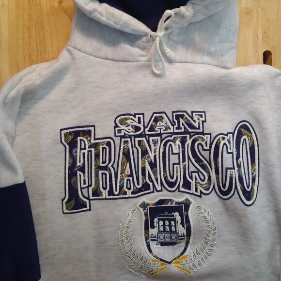 DS Vintage 90s San Francisco Paisley Cable Car Crest Logo Hoodie Sweatshirt - Picture 1 of 9